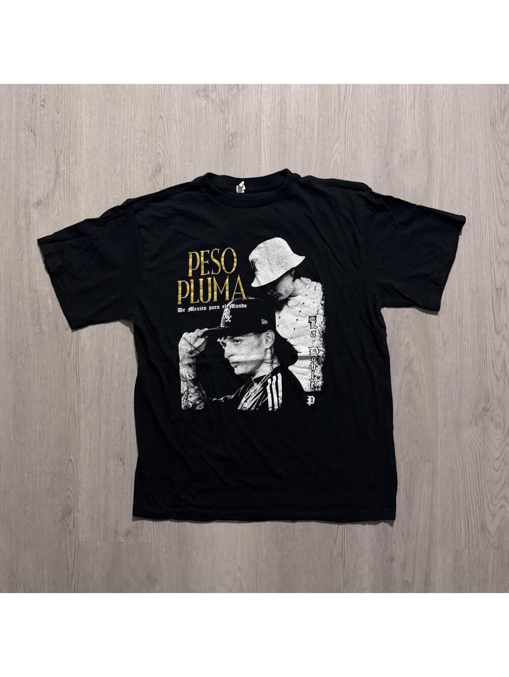 Peso Pluma tour tee with graphic of two men in hats